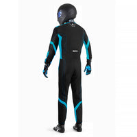 Thumbnail for Sparco Thunder Advanced Kart Suit Black and blue racing suit with helmet on a white background