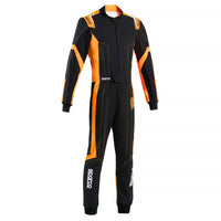 Thumbnail for Black and orange Sparco Thunder Advanced karting suit on a white background