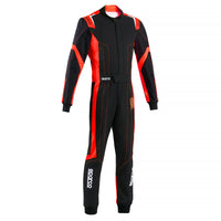 Thumbnail for Black and red Sparco Thunder Advanced karting suit on a white background