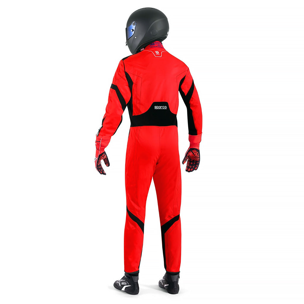 Sparco Thunder Advanced Kart Suit Red racing suit with black accents on a white background